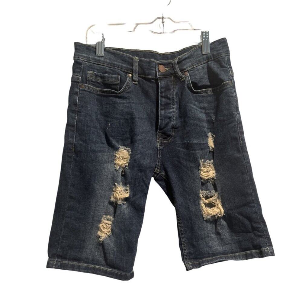 Denim Co Shorts Womens Size 28 Waist Blue Denim Mid Rise Distressed Bermuda